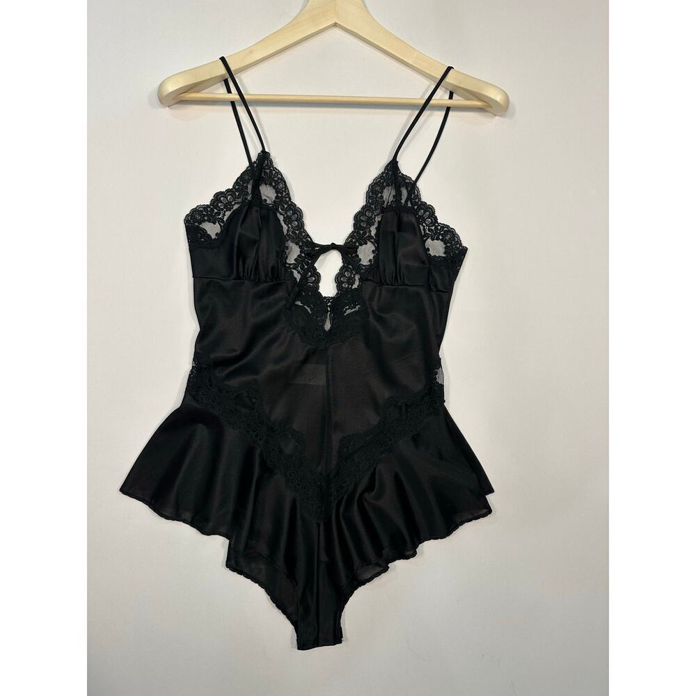 Vintage 1980’s Black Nylon and Lace Sexy Teddy Romper Size Medium